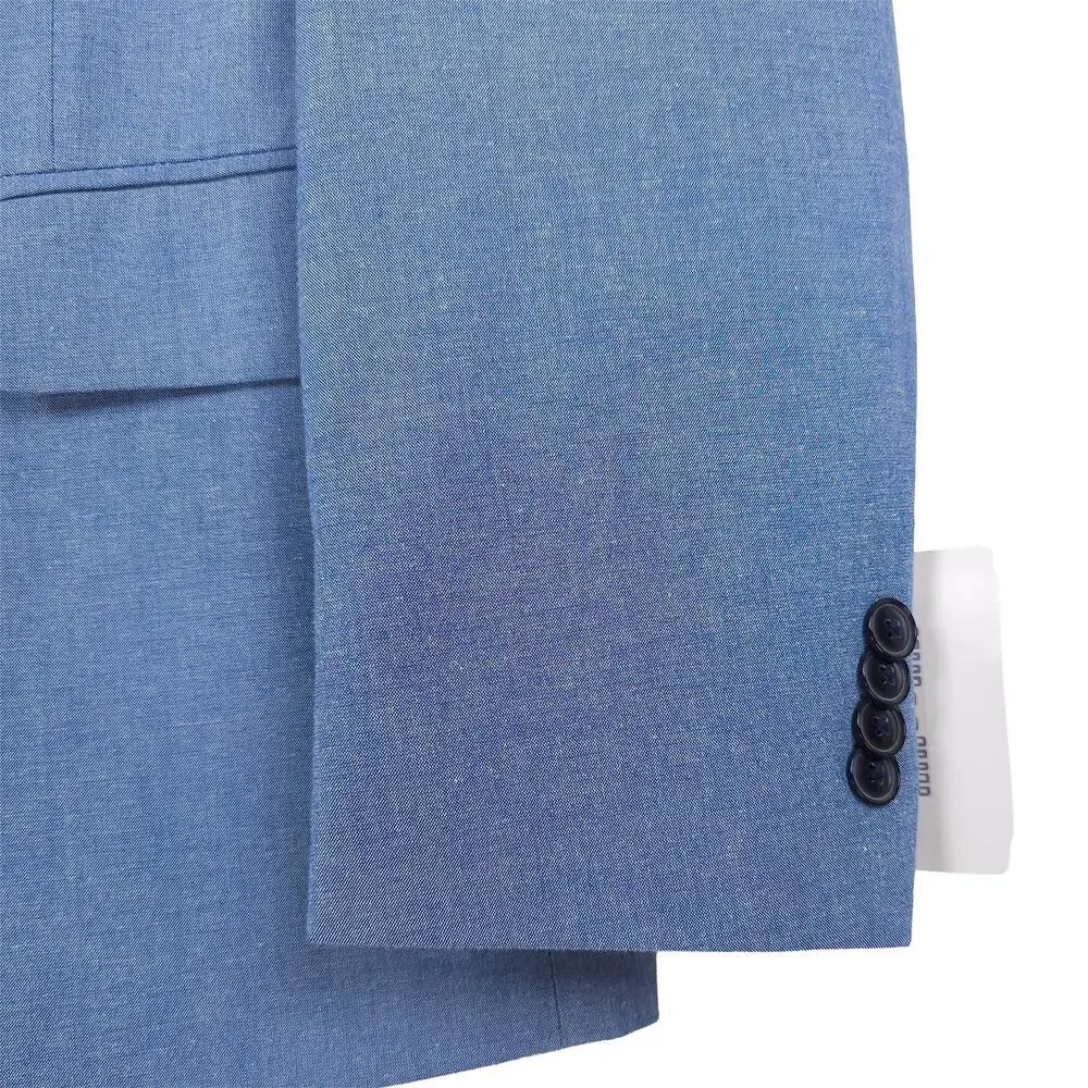 Tommy Hilfiger Mens Modern Fit Sport Coat 40S Blue Solid Stretch Cotton Chambray